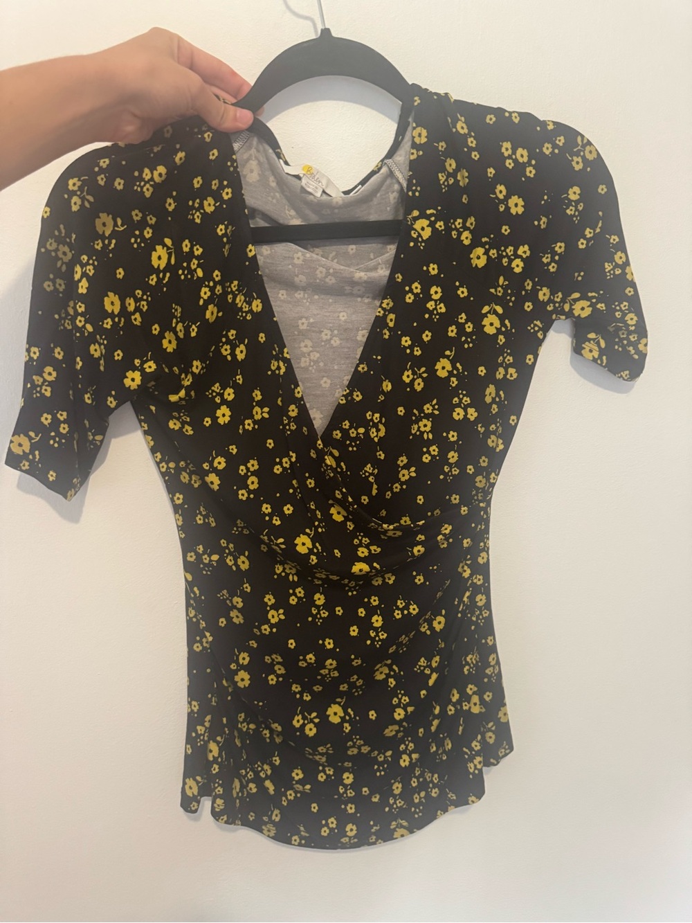 Boden Black & Yellow Floral Wrap-Style Women’s Top